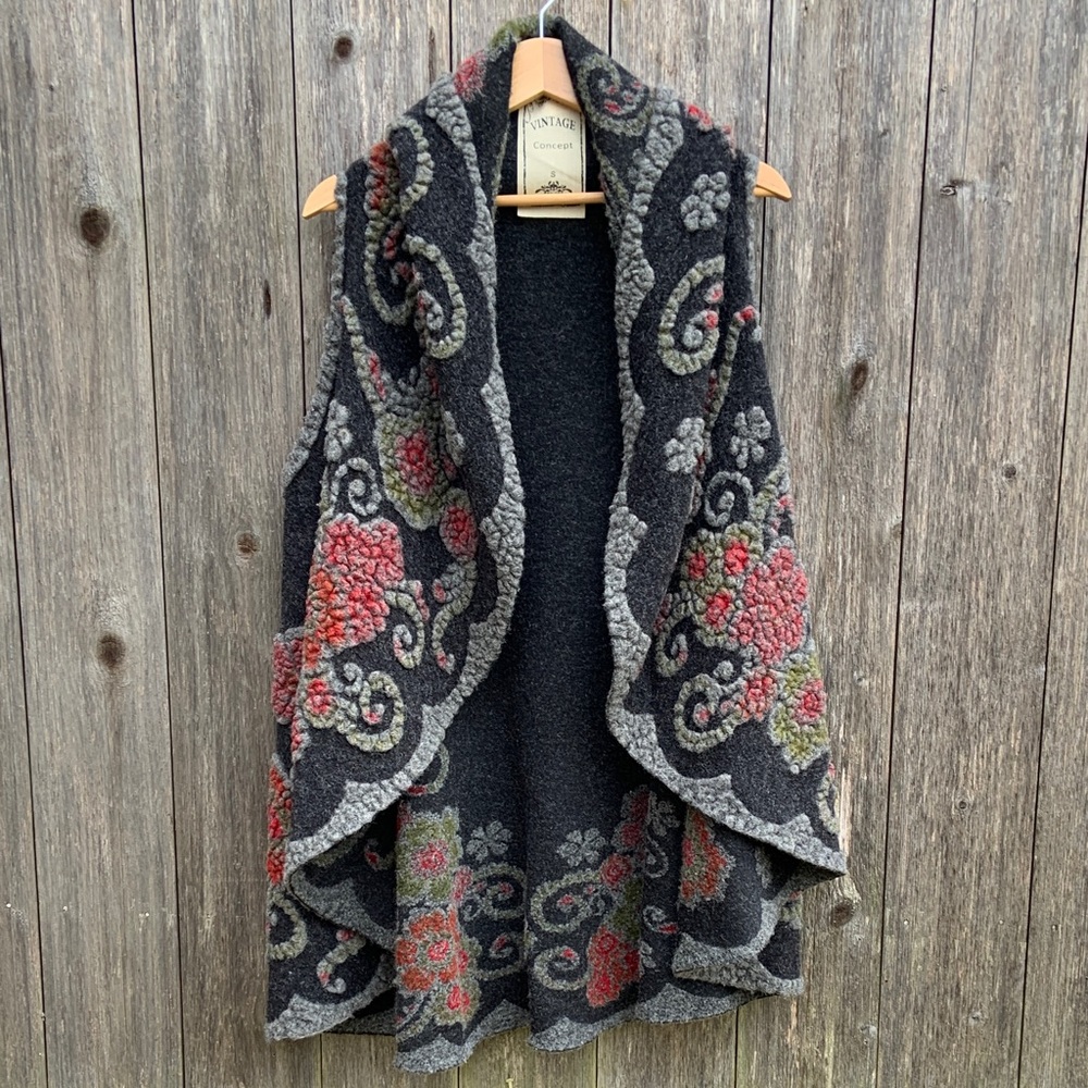 Vintage Concept Wool Floral Waterfall Cardigan Small